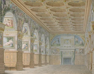 Ms 1014 Sala balowa w Fontainebleau, płyta z albumu (wc i ołówek na papierze)